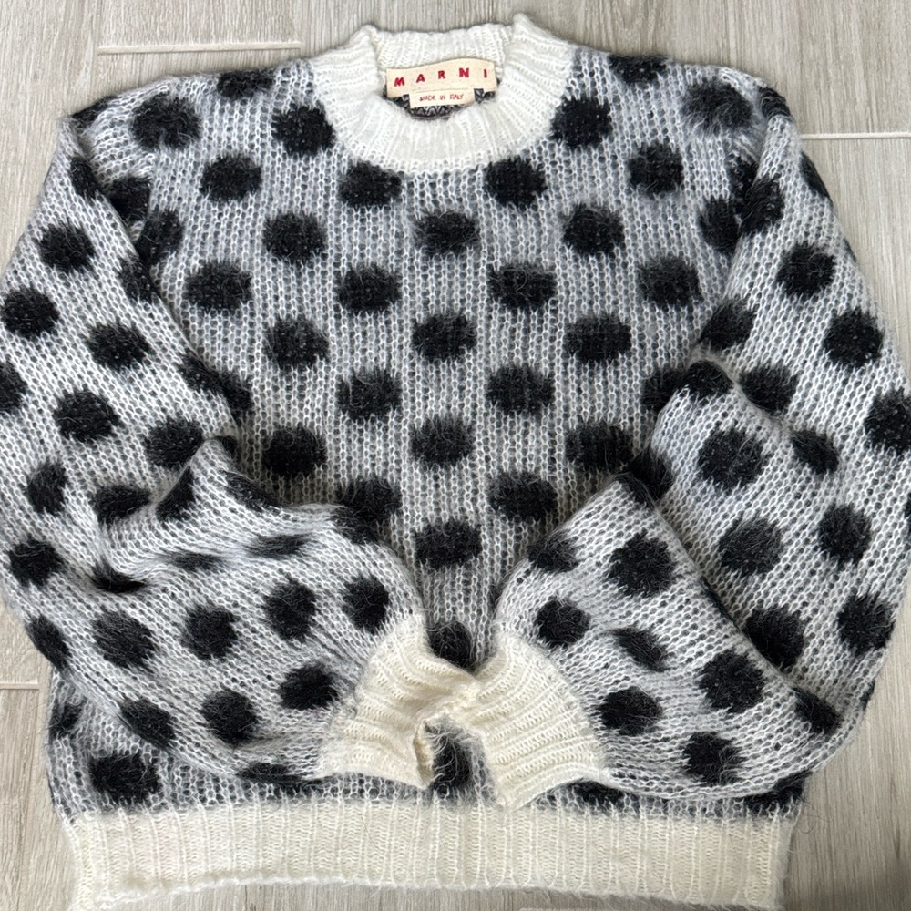 Marni Fuzzy Black and White Polka Dot Sweater